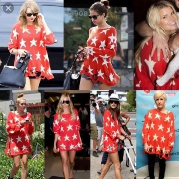 Wildfox 'Seeing Stars' Blue White Long Sleeve Lennon Sweater Large White Label L - Picture 5 of 8